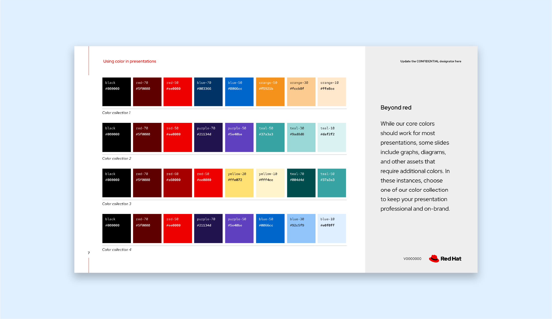 Color collections in the Red Hat presentation template