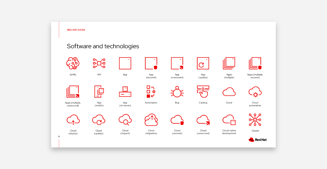 A screenshot of the Red Hat icon repository slides.