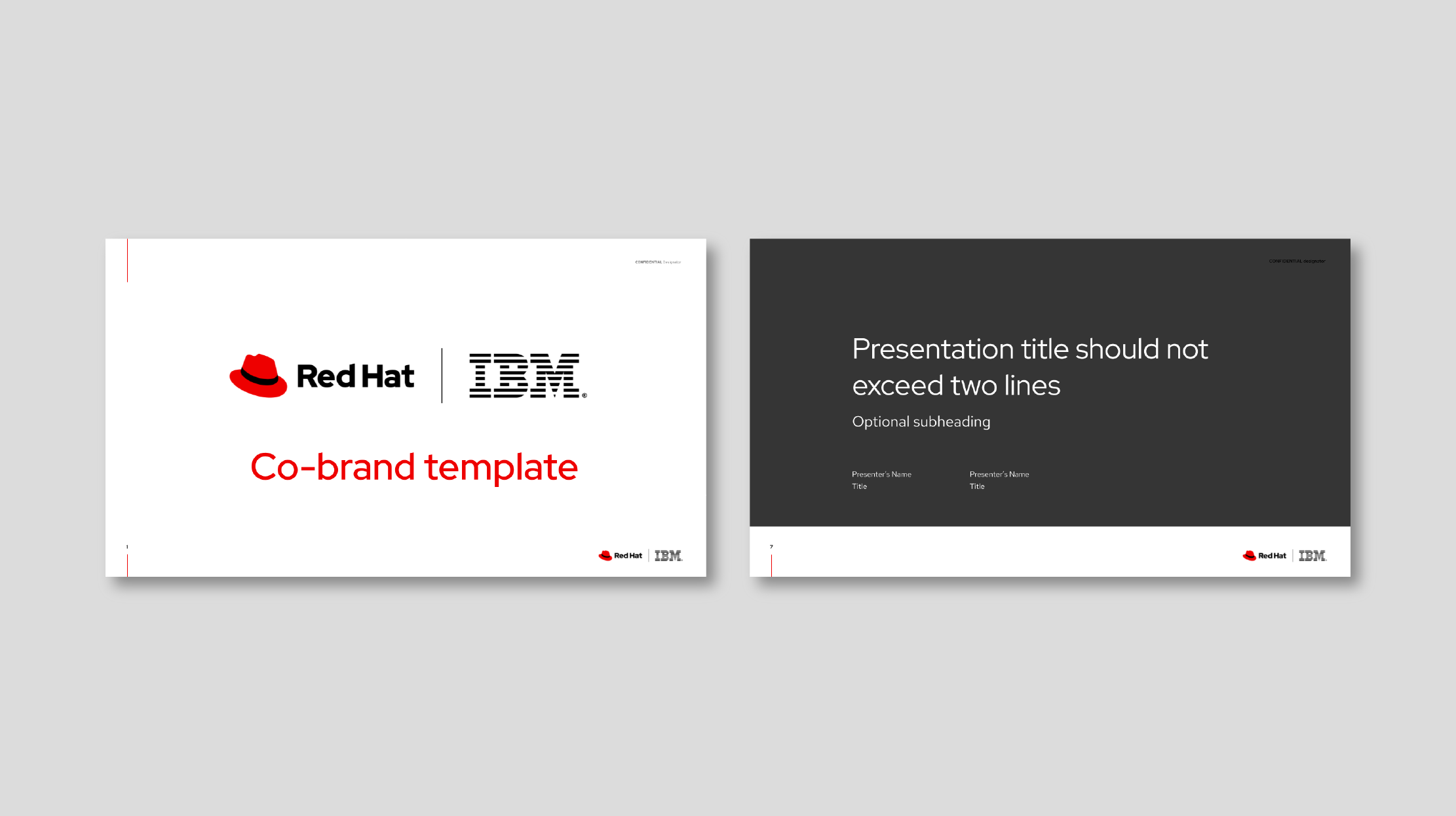 Red Hat and IBM co-branded presentation template.
