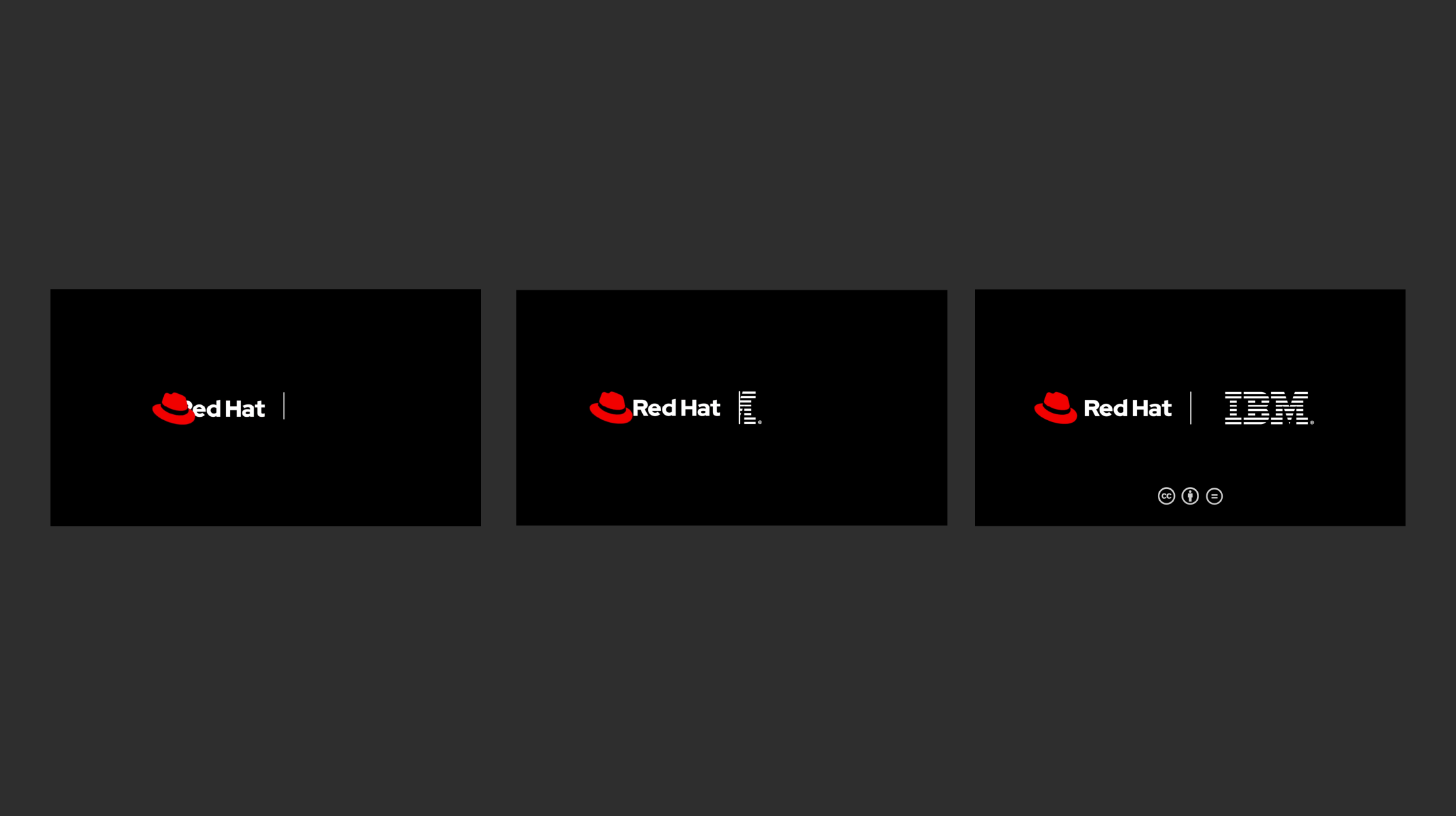 Red Hat and IBM co-branded video outro animation stills.