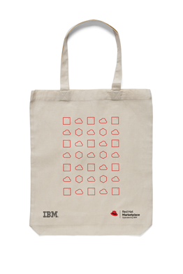  Image showing misuse: A tote bag with the IBM logo and the Red Hat Marketplace