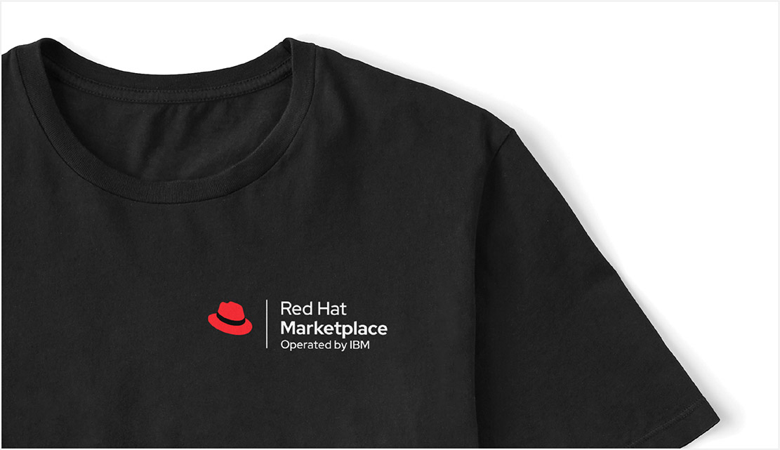 A t-shirt with the Red Hat Marketplace logo on the pocket.