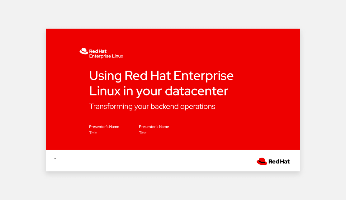 Red Hat general presentation template using a product logo.