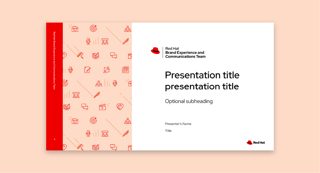 A presentation title slide with the Red Hat Brand Experience and Communications universal logo in the upper left corner
