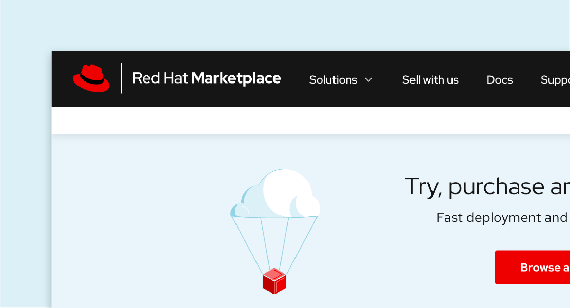 The Red Hat Marketplace interface with universal logo at the top.