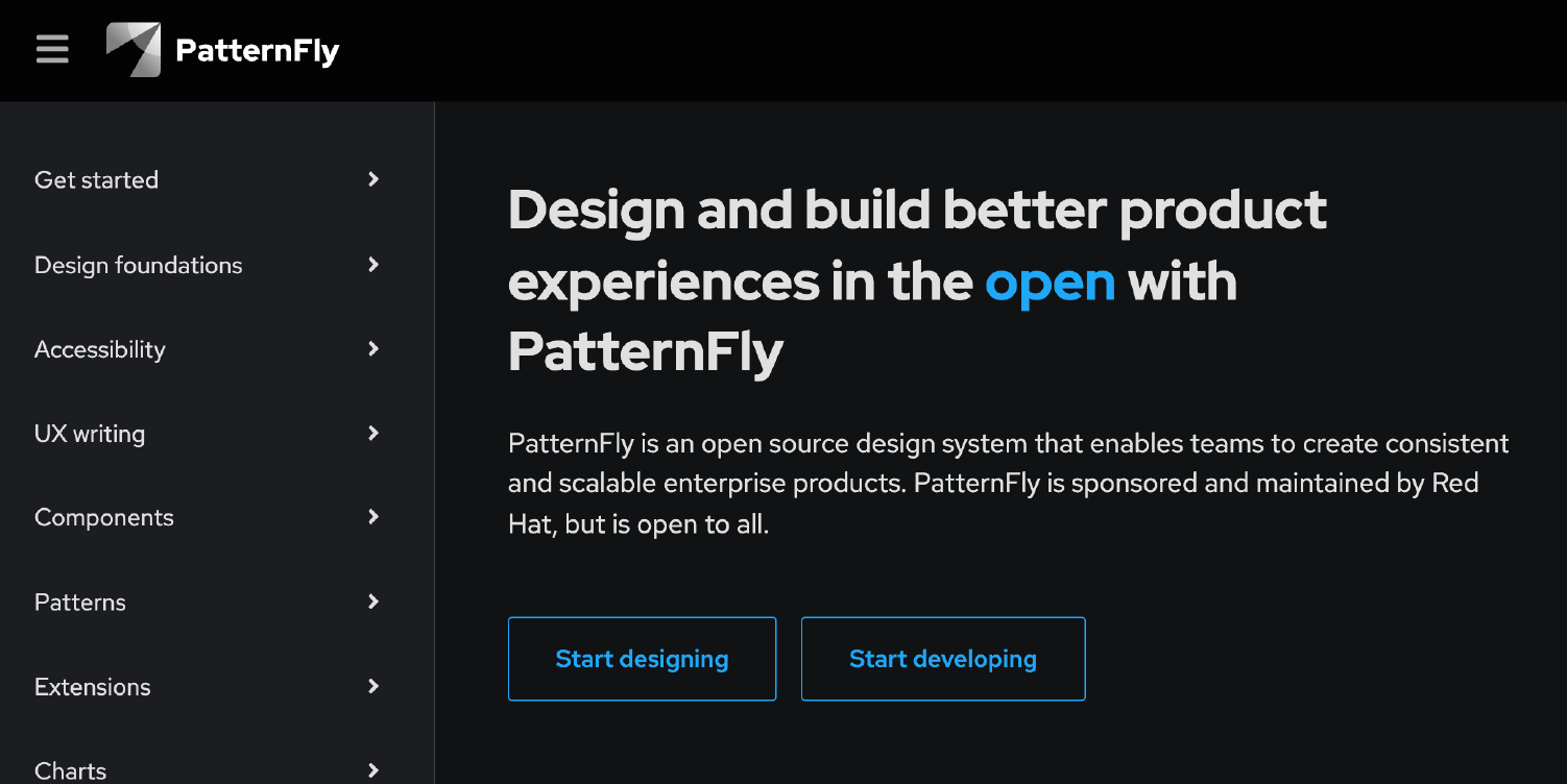 A screenshot of the PatternFly website.