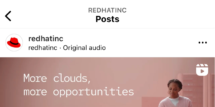 A screenshot of Red Hat’s Instagram account.